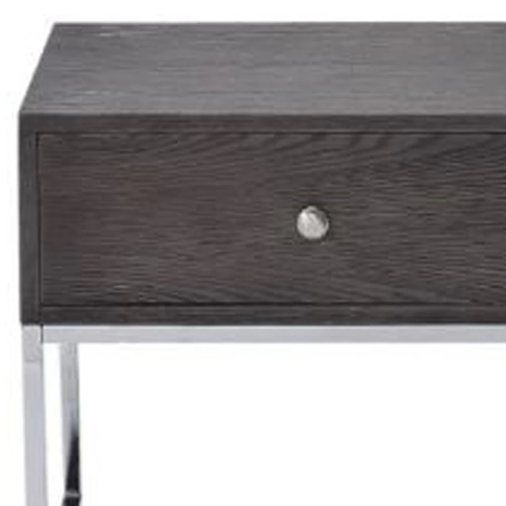 22" Chrome And Gray Oak Manufactured Wood Rectangular End Table With Drawer By Homeroots - Image 4