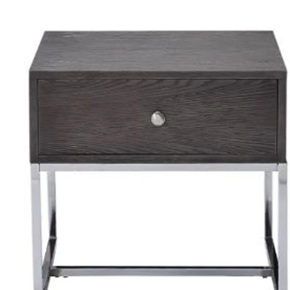 22" Chrome And Gray Oak Manufactured Wood Rectangular End Table With Drawer By Homeroots - Image 5
