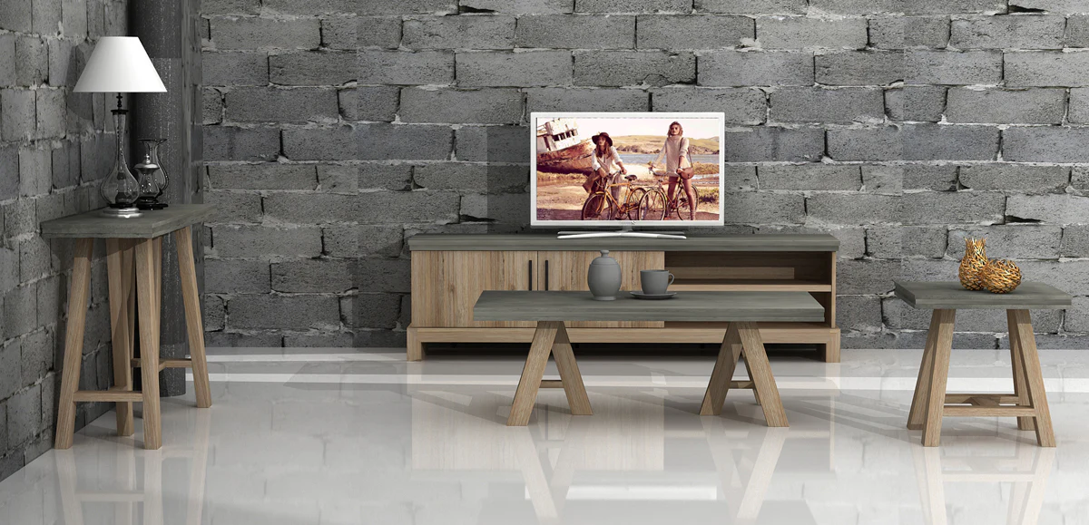 22' Concrete and Solid Acacia Wood End Table By Homeroots - Image 5