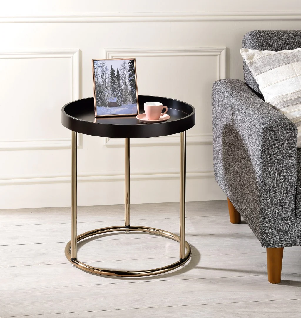 22" Copper And Dark Brown Solid Wood and Metal Round End Table By Homeroots - Image 4