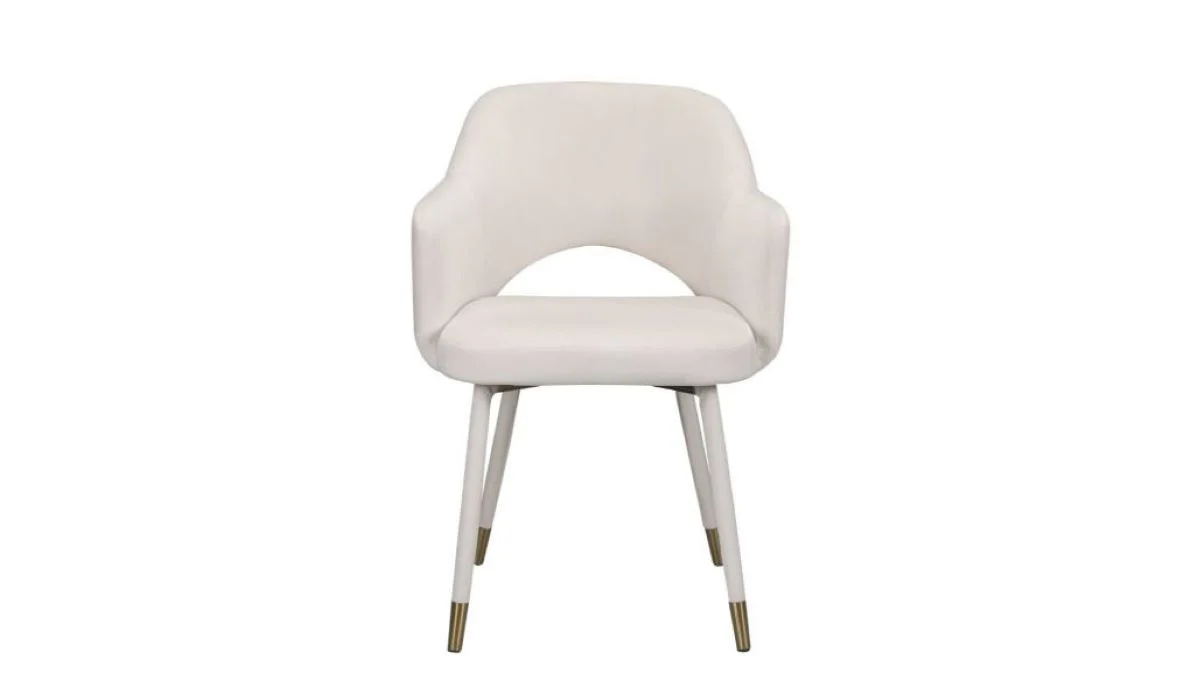 22" Cream Velvet And Gold Solid Color Parsons Chair By Homeroots - Image 3