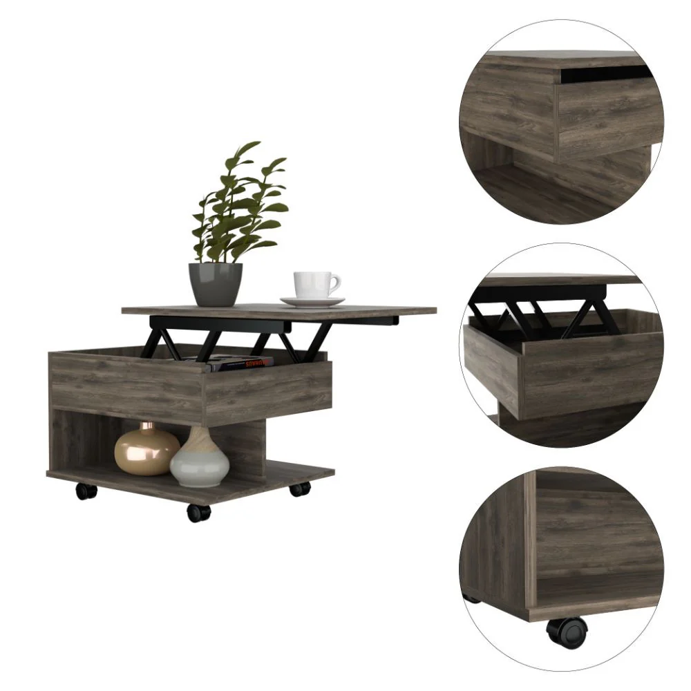 22" Dark Brown Manufactured Wood Rectangular Lift Top Coffee Table With Drawer By Homeroots - Image 3