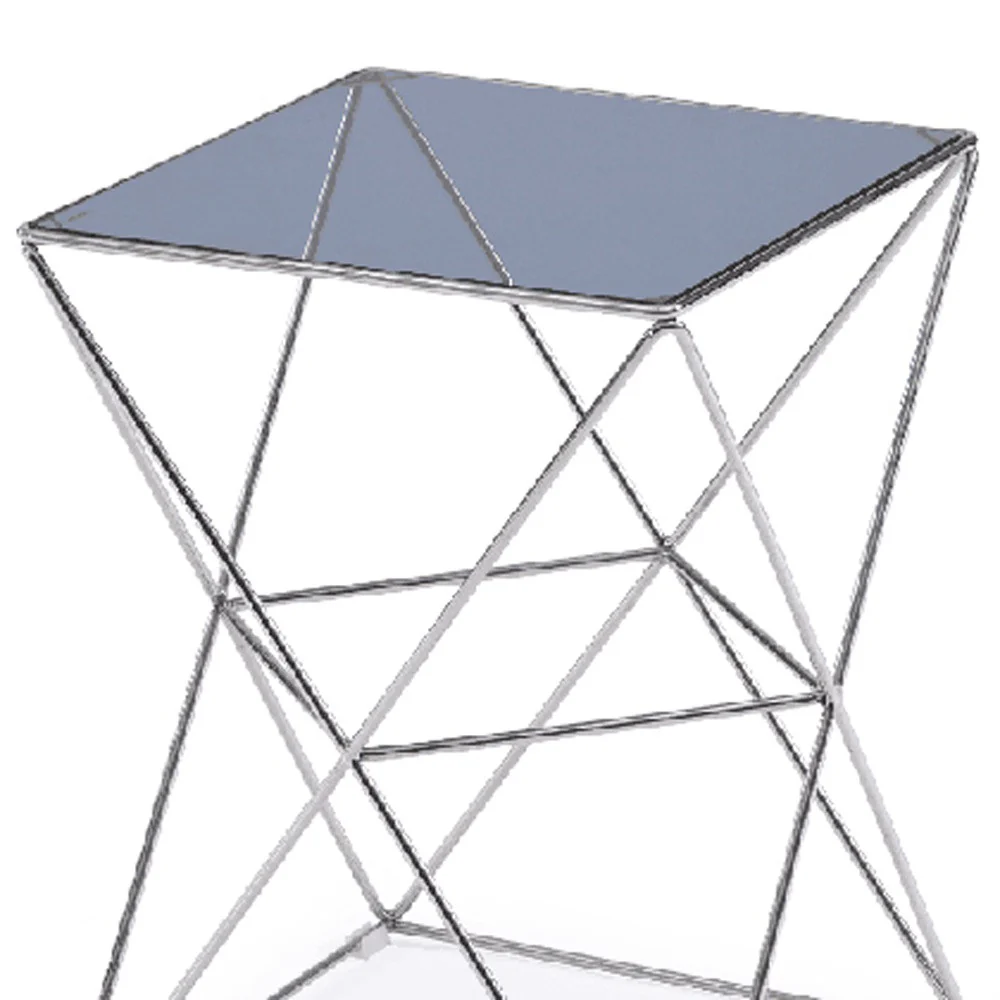 22' Glass and Stainless Steel End Table By Homeroots - Image 4