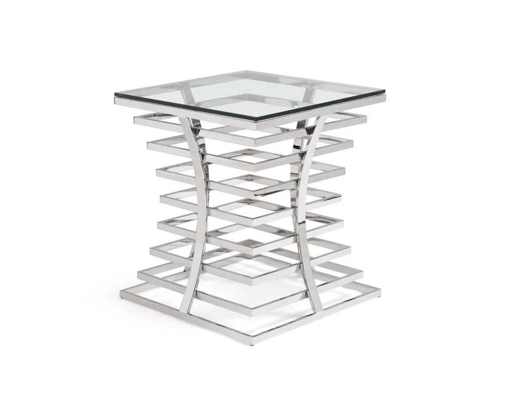 22' Glass and Stainless Steel Square End Table By Homeroots - Image 2