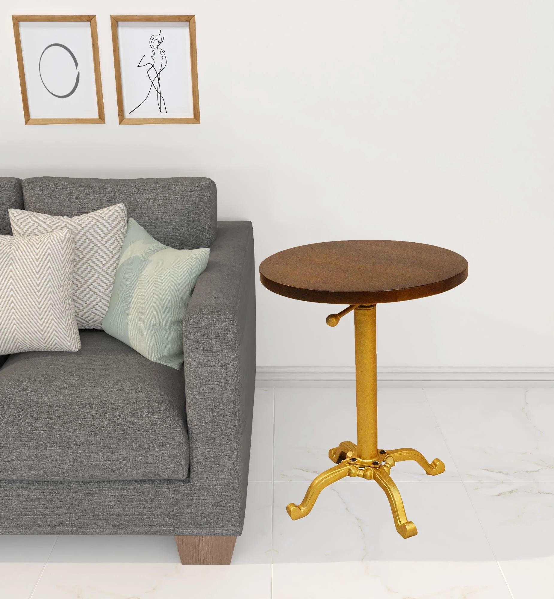 22" Gold And Elm Solid Wood Round End Table By Homeroots - Image 2