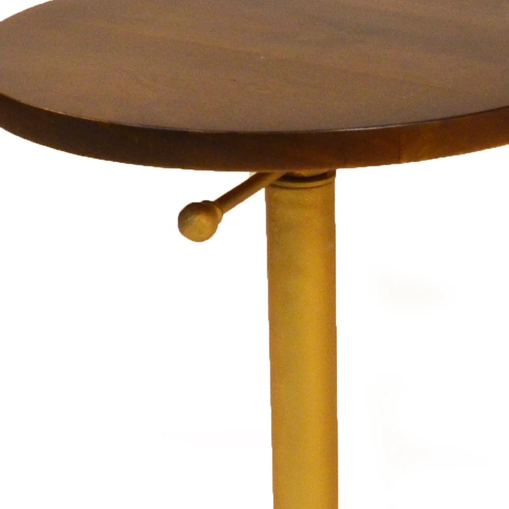 22" Gold And Elm Solid Wood Round End Table By Homeroots - Image 3