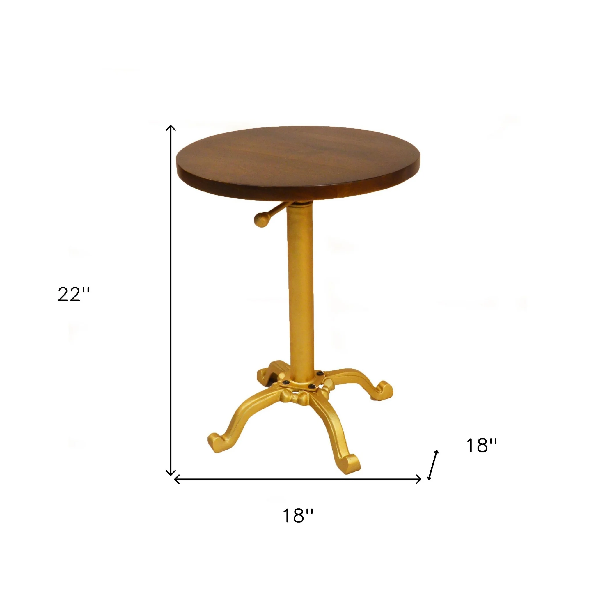 22" Gold And Elm Solid Wood Round End Table By Homeroots - Image 5