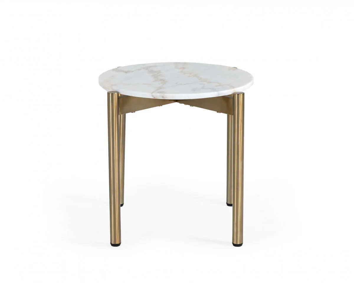 22" Gold And White Marble Round End Table By Homeroots - Image 2