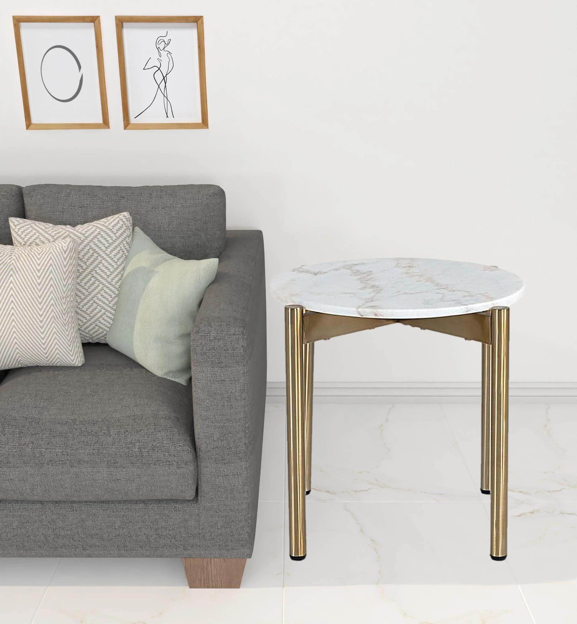 22" Gold And White Marble Round End Table By Homeroots - Image 3