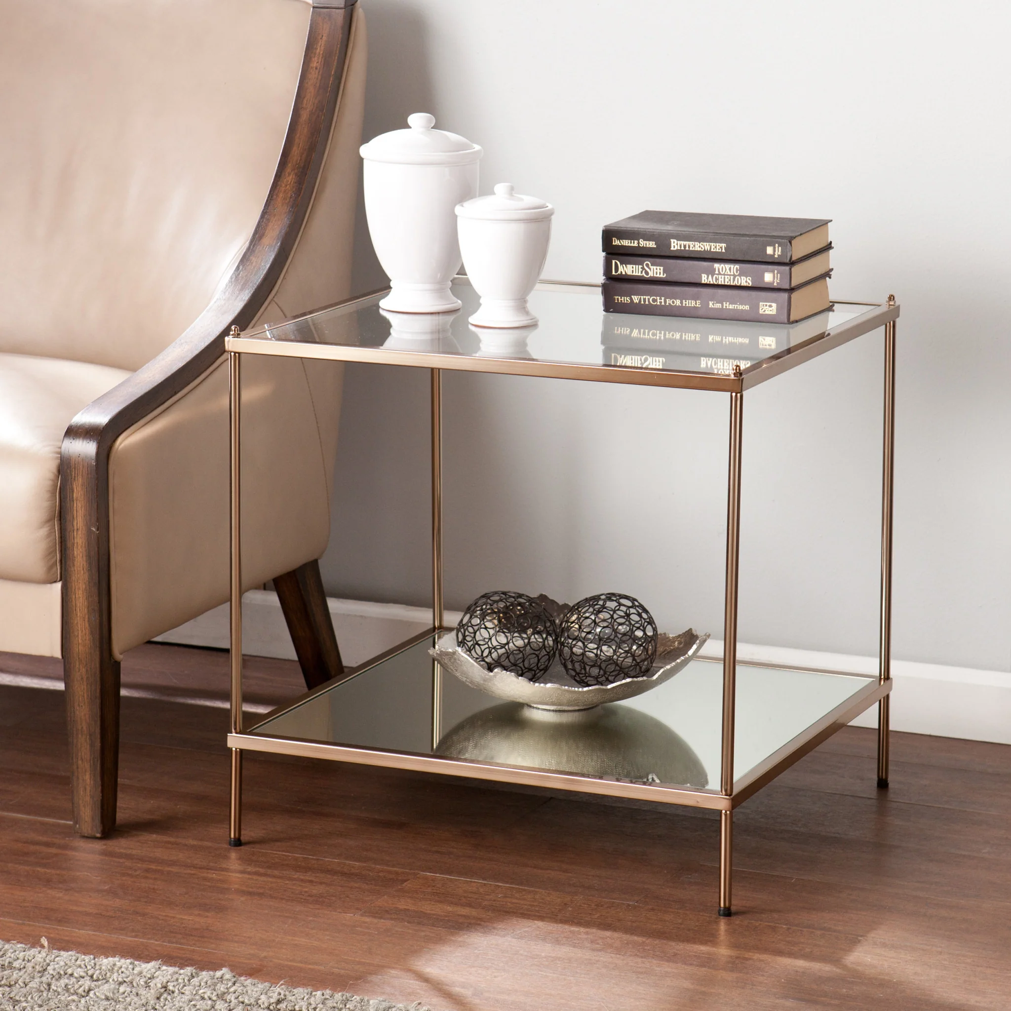 22" Gold Glass And Iron Square Mirrored End Table By Homeroots - Image 4