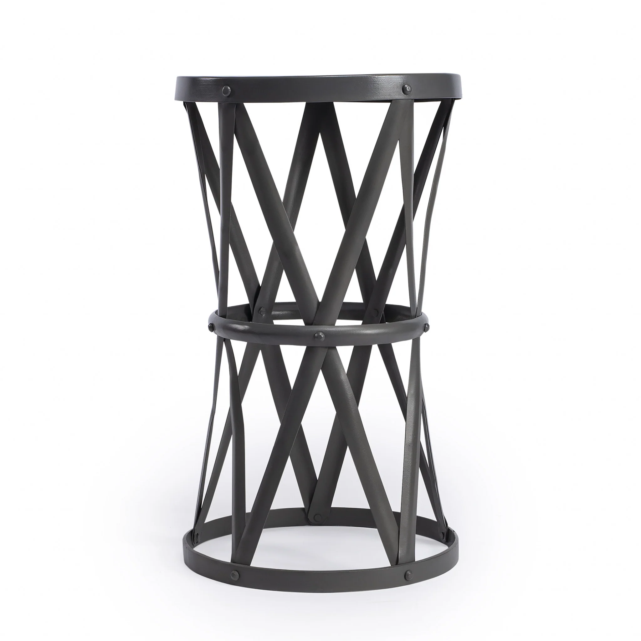 22" Gray Iron Hourglass Base Round Top End Table By Homeroots - Image 2