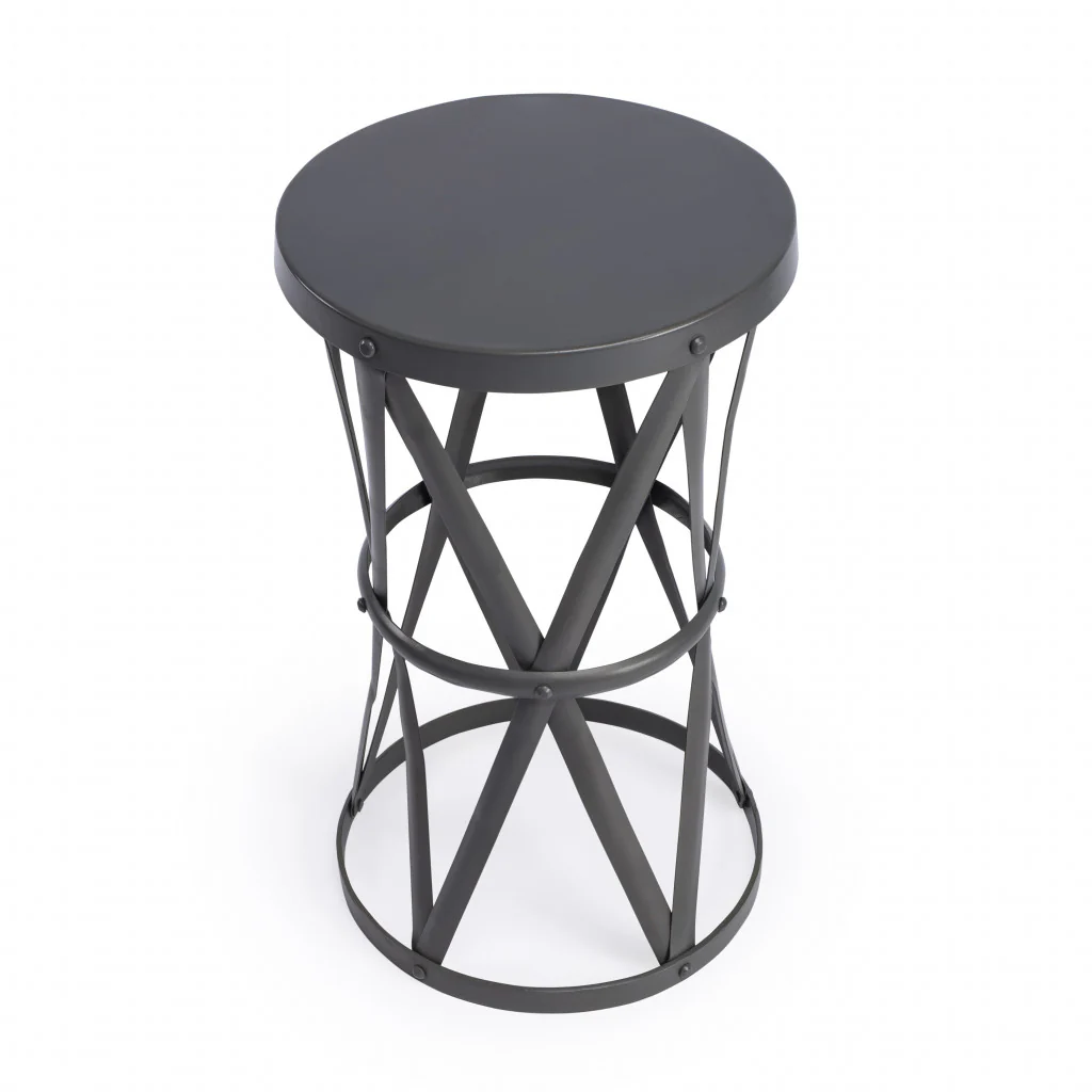 22" Gray Iron Hourglass Base Round Top End Table By Homeroots - Image 3
