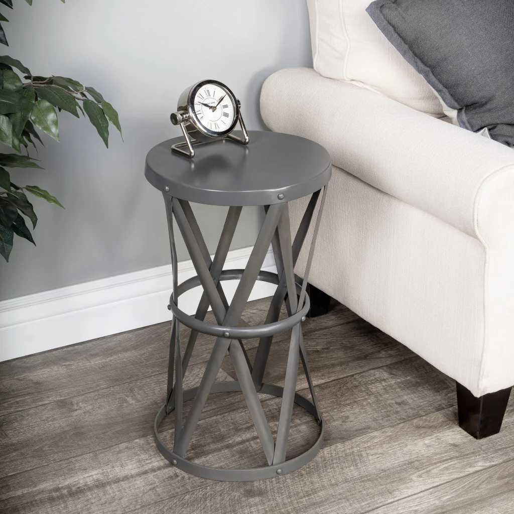 22" Gray Iron Hourglass Base Round Top End Table By Homeroots - Image 7