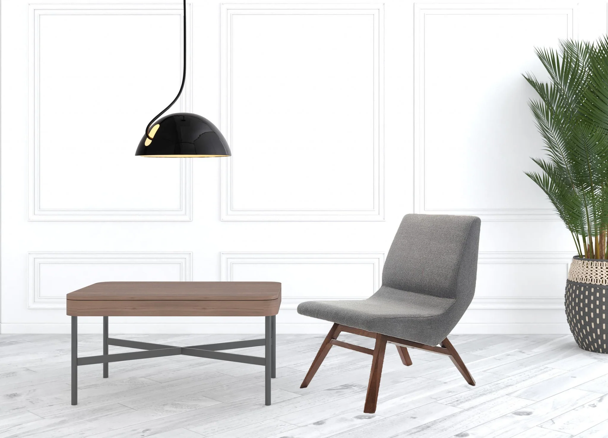 22" Grey And Walnut Solid Color Lounge Chair With Ottoman By Homeroots - Image 4