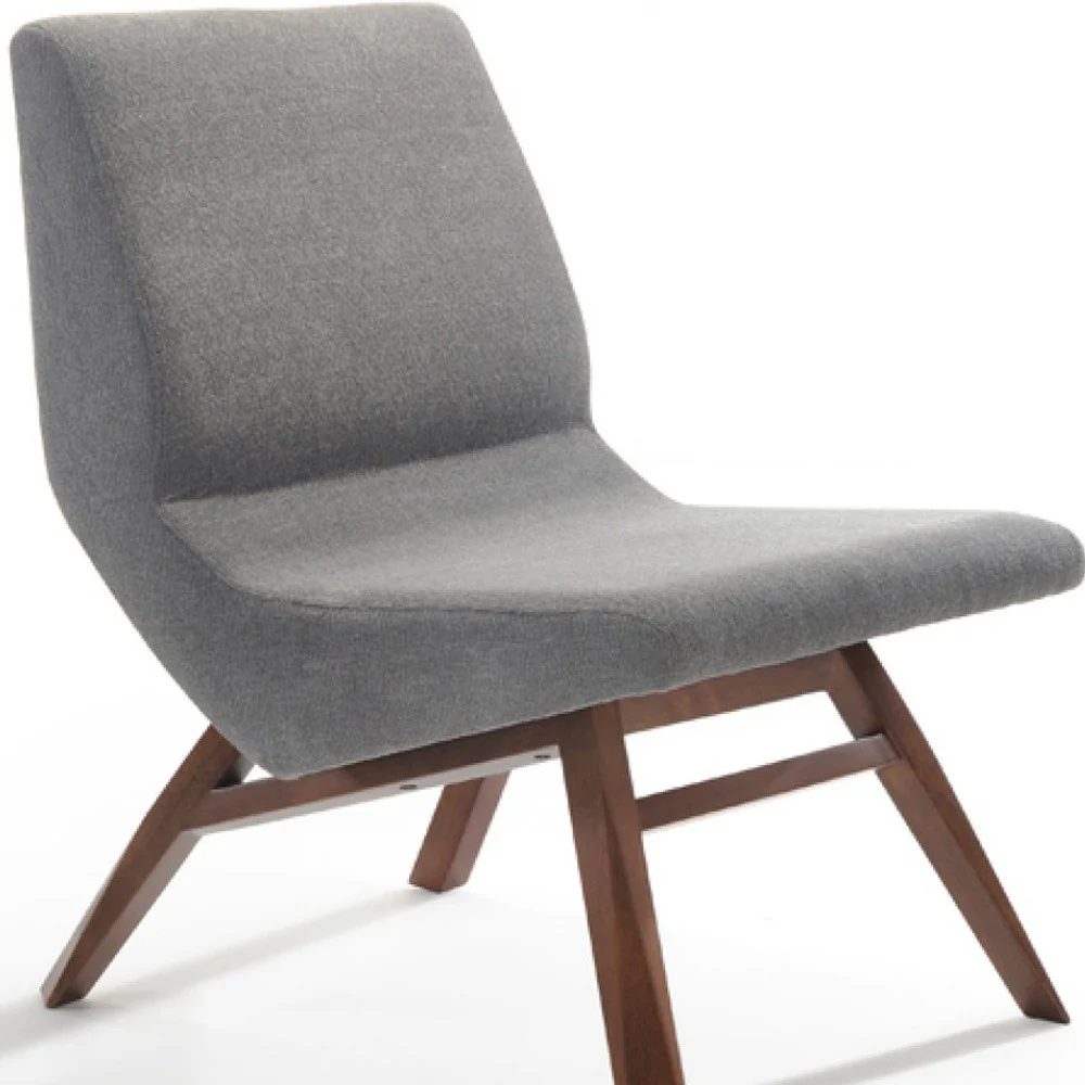 22" Grey And Walnut Solid Color Lounge Chair With Ottoman By Homeroots - Image 5