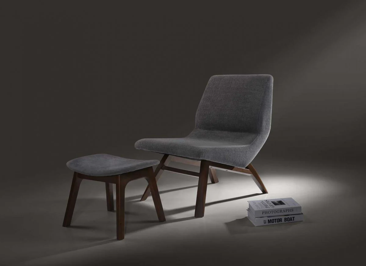 22" Grey And Walnut Solid Color Lounge Chair With Ottoman By Homeroots - Image 7