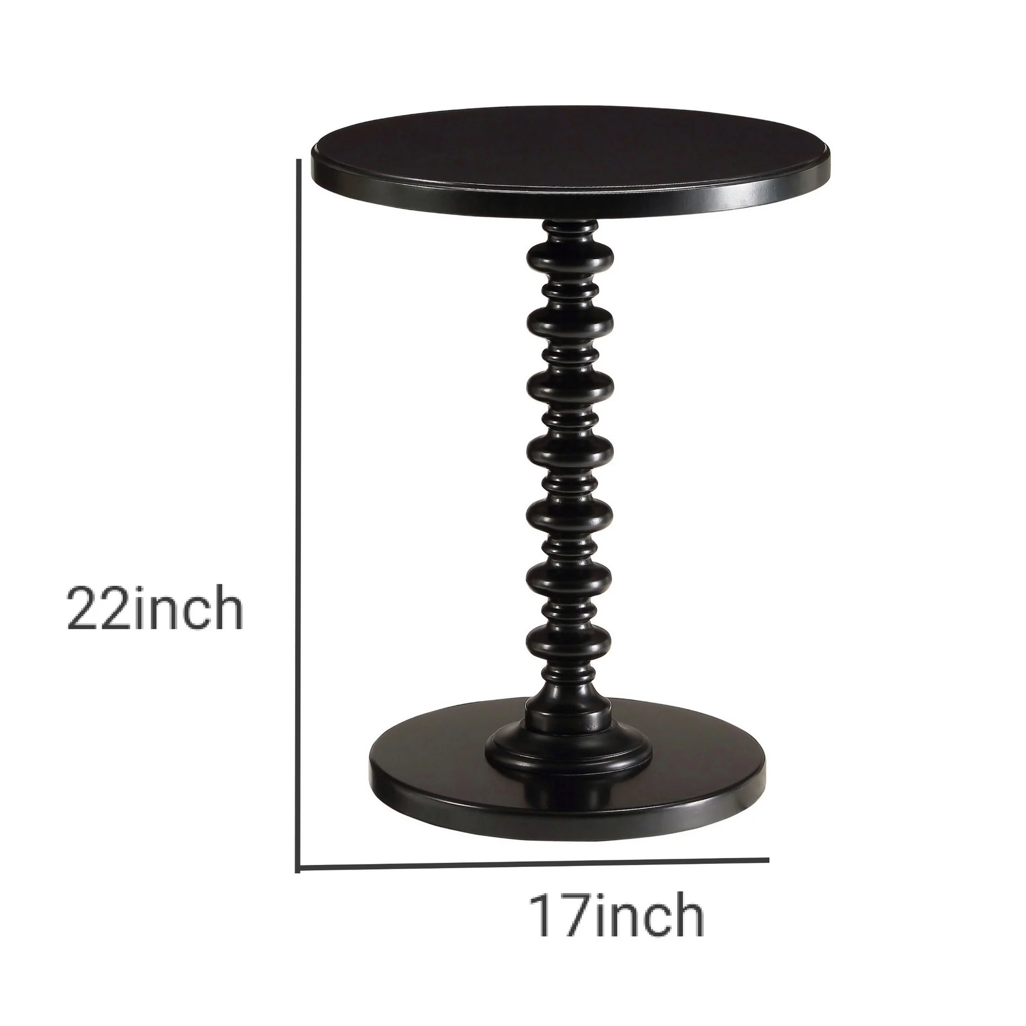 22 Inch Round Wooden Side Table With Turned Base, Black By Benzara - Image 3
