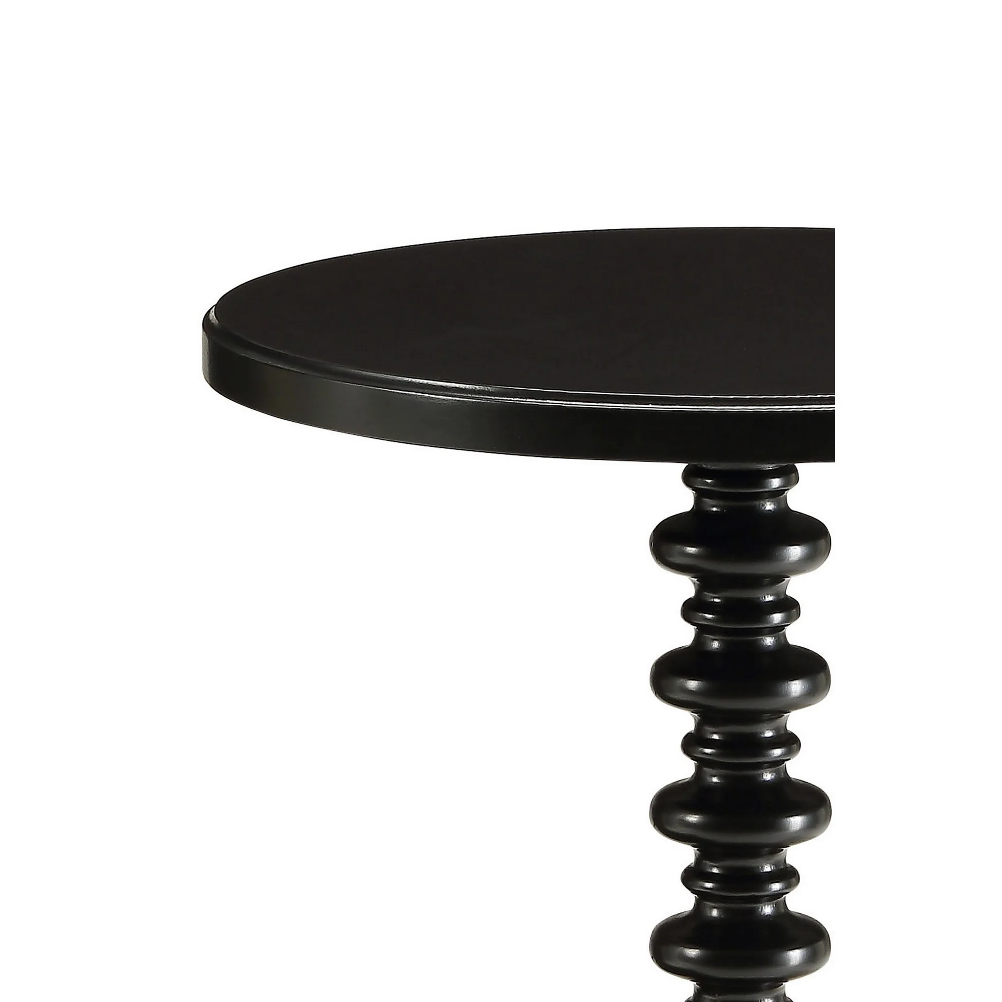 22 Inch Round Wooden Side Table With Turned Base, Black By Benzara - Image 5