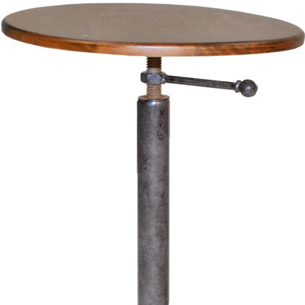 22" Industrial And Chestnut Solid Wood Round End Table By Homeroots - Image 4