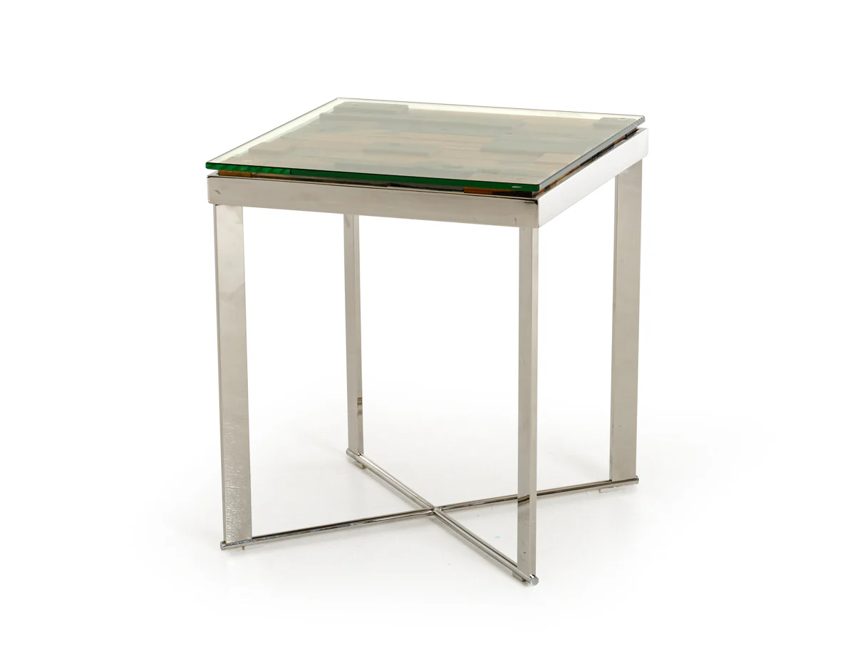 22" Mosaic Wood  Steel  And Glass End Table By Homeroots - Image 2