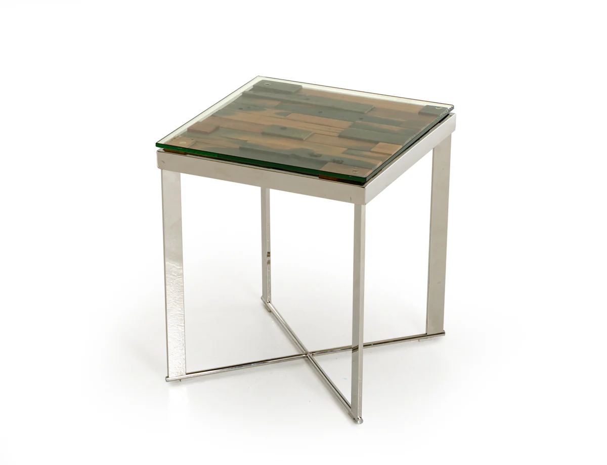 22" Mosaic Wood  Steel  And Glass End Table By Homeroots - Image 4