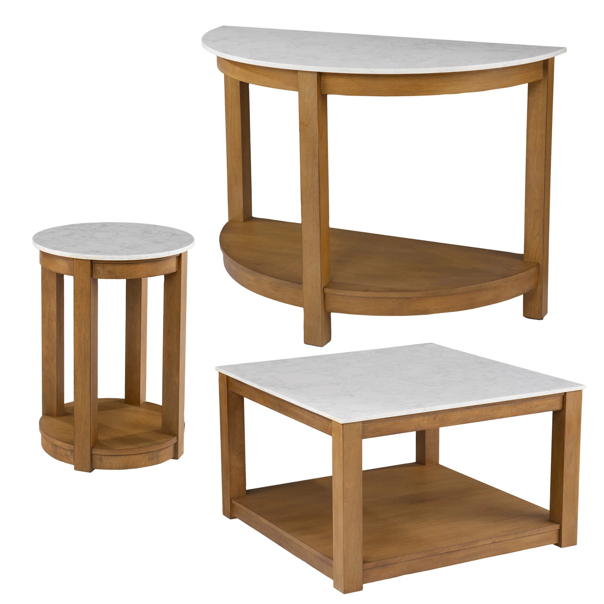 22" Natural Wood And White Faux Marble Manufactured Wood Round End Table With Shelf By Homeroots - Image 7