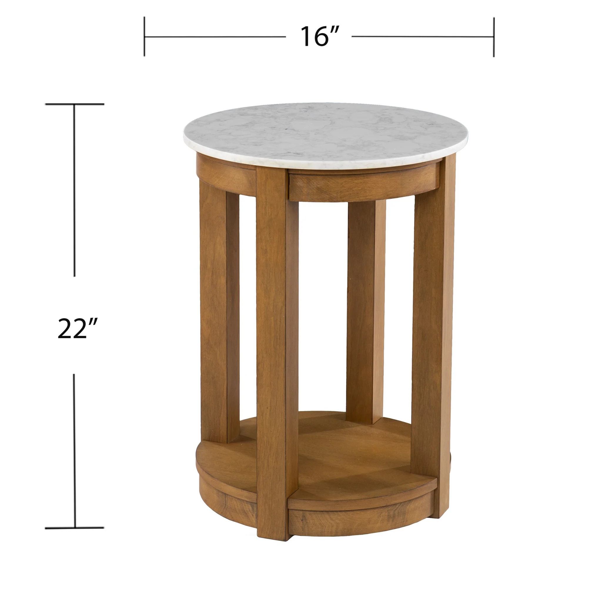 22" Natural Wood And White Faux Marble Manufactured Wood Round End Table With Shelf By Homeroots - Image 9