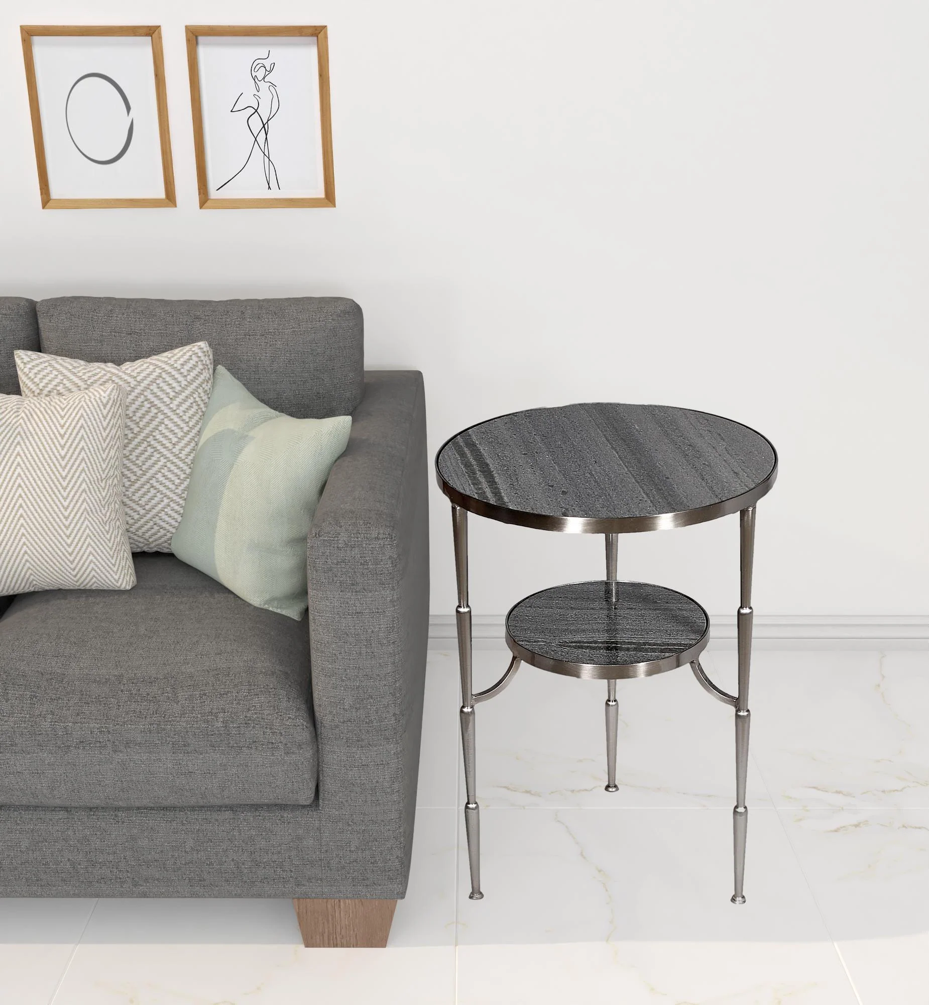 22" Nickel Marble And Iron Round End Table By Homeroots - Image 2