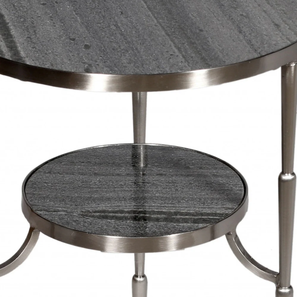 22" Nickel Marble And Iron Round End Table By Homeroots - Image 3