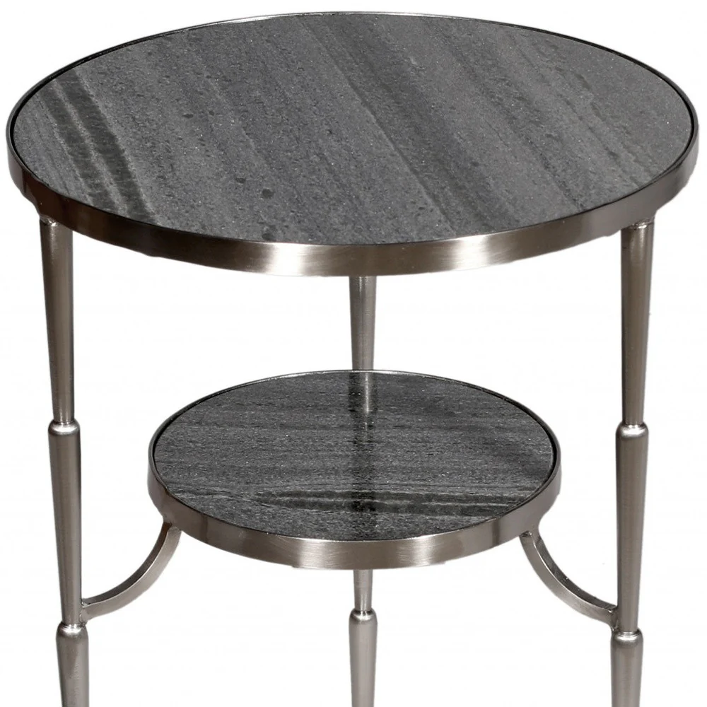 22" Nickel Marble And Iron Round End Table By Homeroots - Image 4