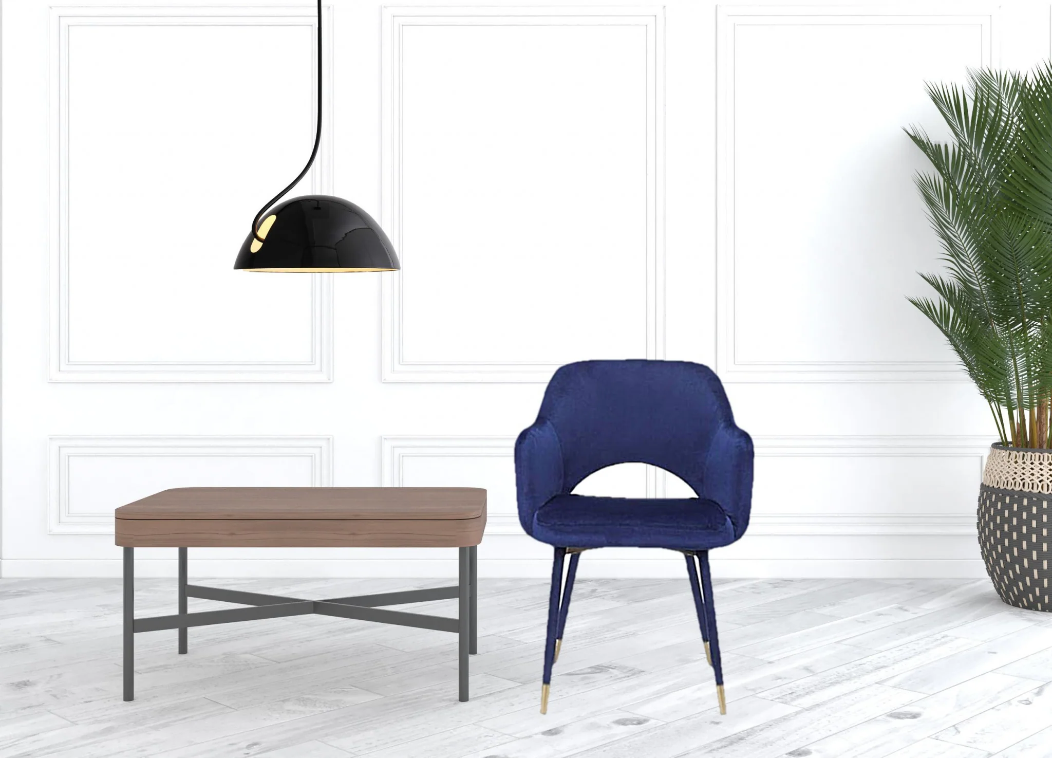 22" Ocean Blue Velvet And Gold Solid Color Parsons Chair By Homeroots - Image 2