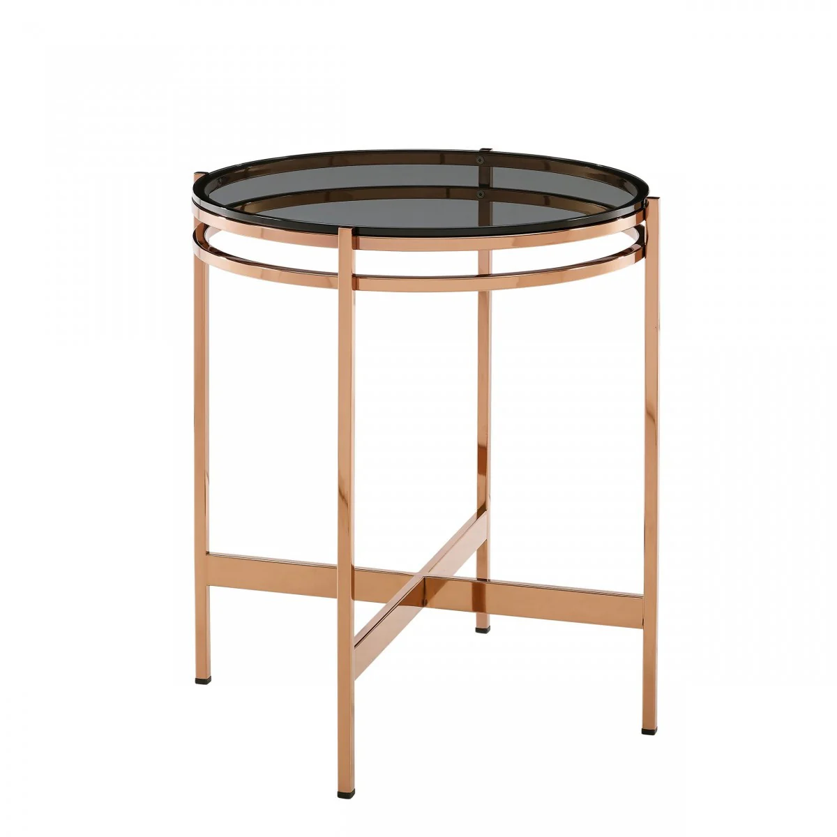 22" Rosegold And Smoke Glass Geo Round End Table By Homeroots - Image 2