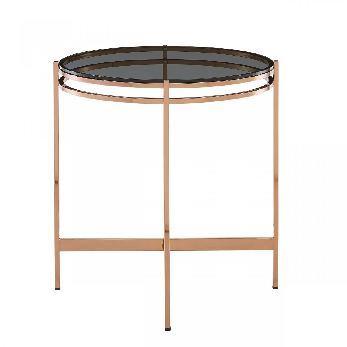 22" Rosegold And Smoke Glass Geo Round End Table By Homeroots - Image 3