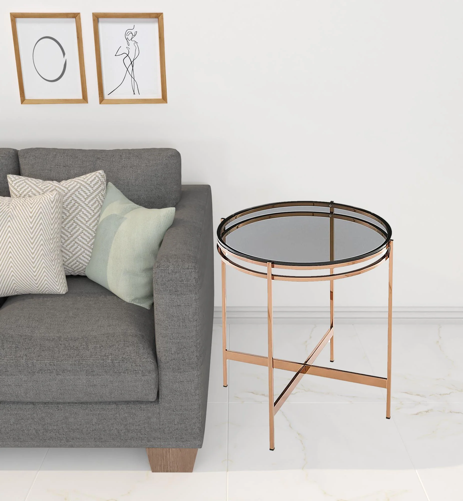 22" Rosegold And Smoke Glass Geo Round End Table By Homeroots - Image 4
