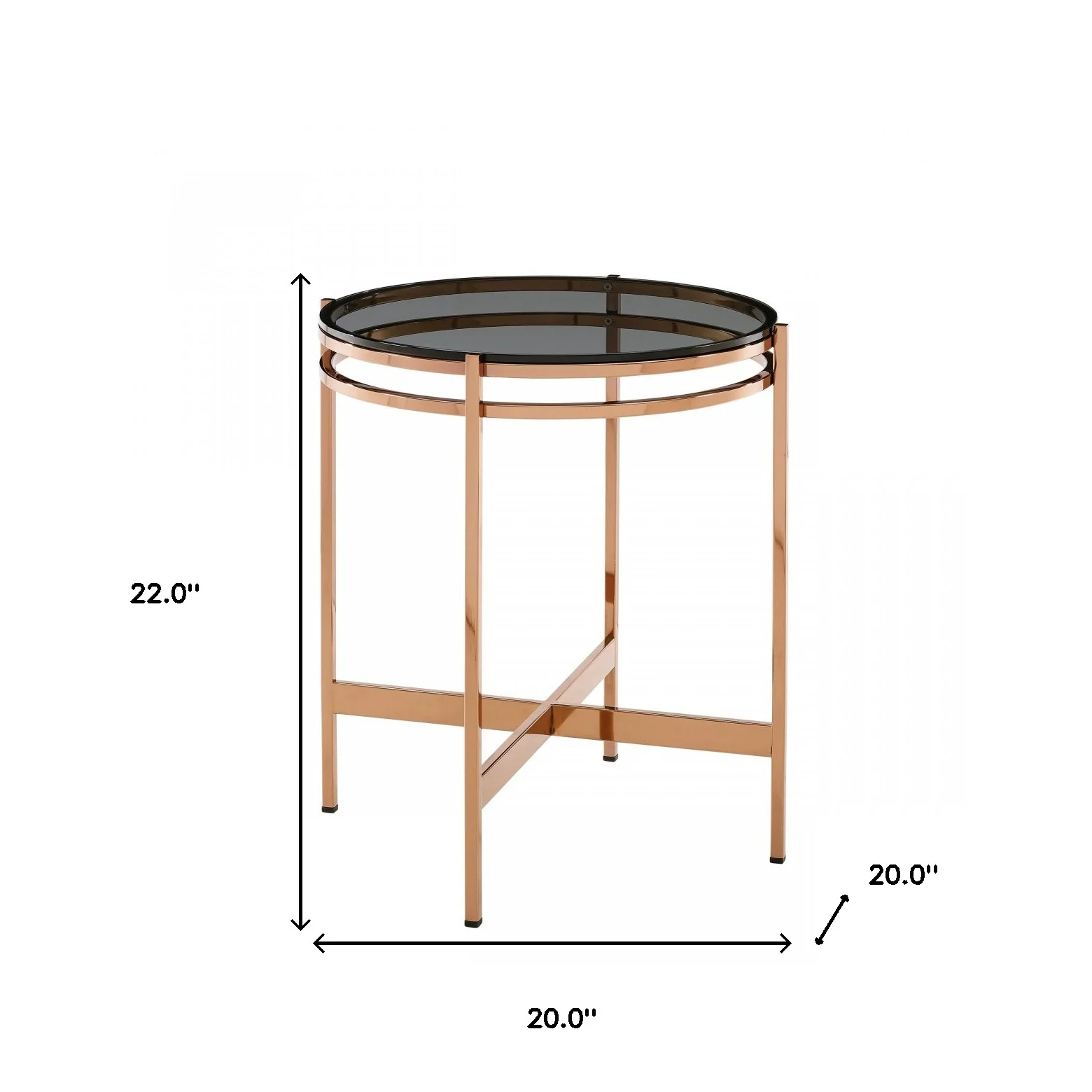 22" Rosegold And Smoke Glass Geo Round End Table By Homeroots - Image 6