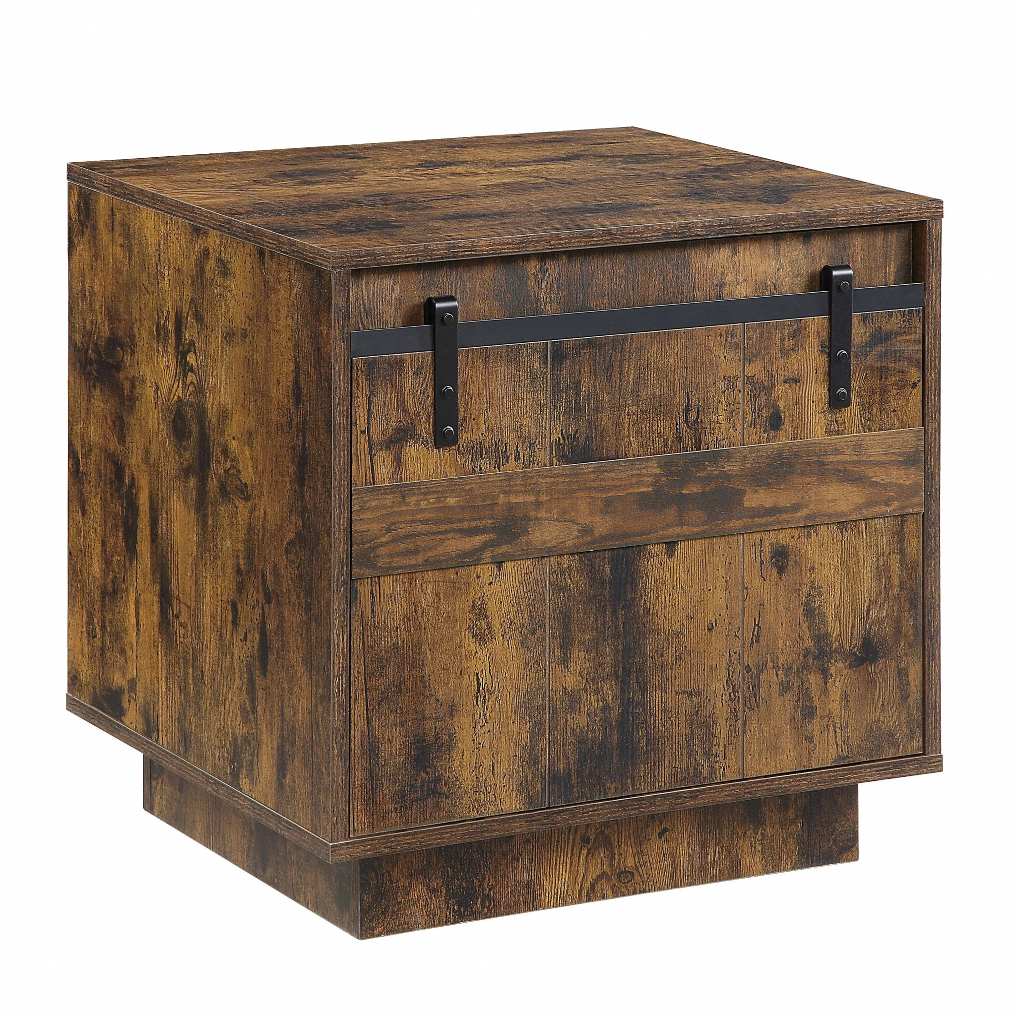 22" Rustic Oak Barn Door Cabinet End Table By Homeroots - Image 2