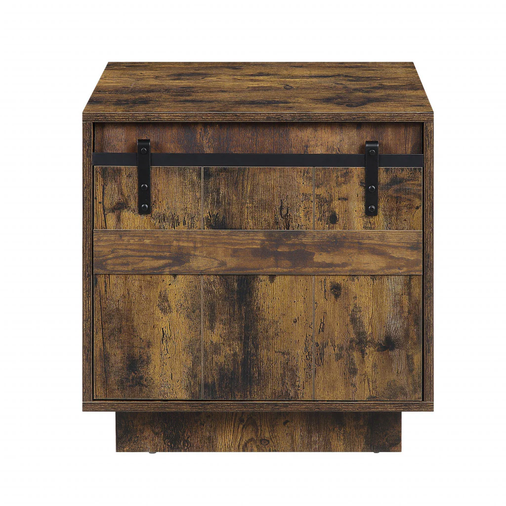 22" Rustic Oak Barn Door Cabinet End Table By Homeroots - Image 3