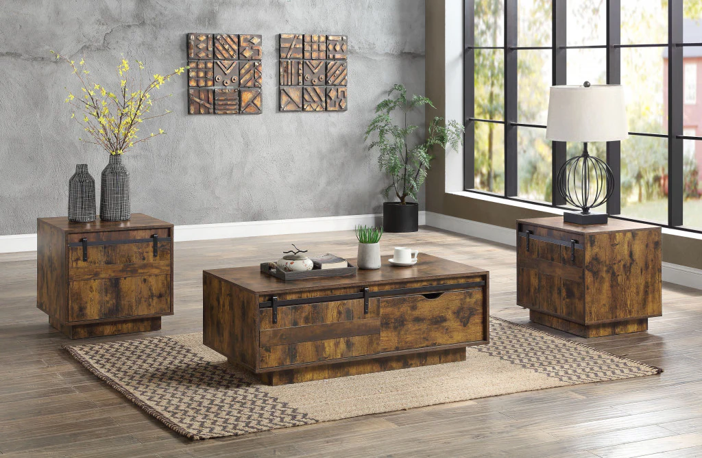 22" Rustic Oak Barn Door Cabinet End Table By Homeroots - Image 5