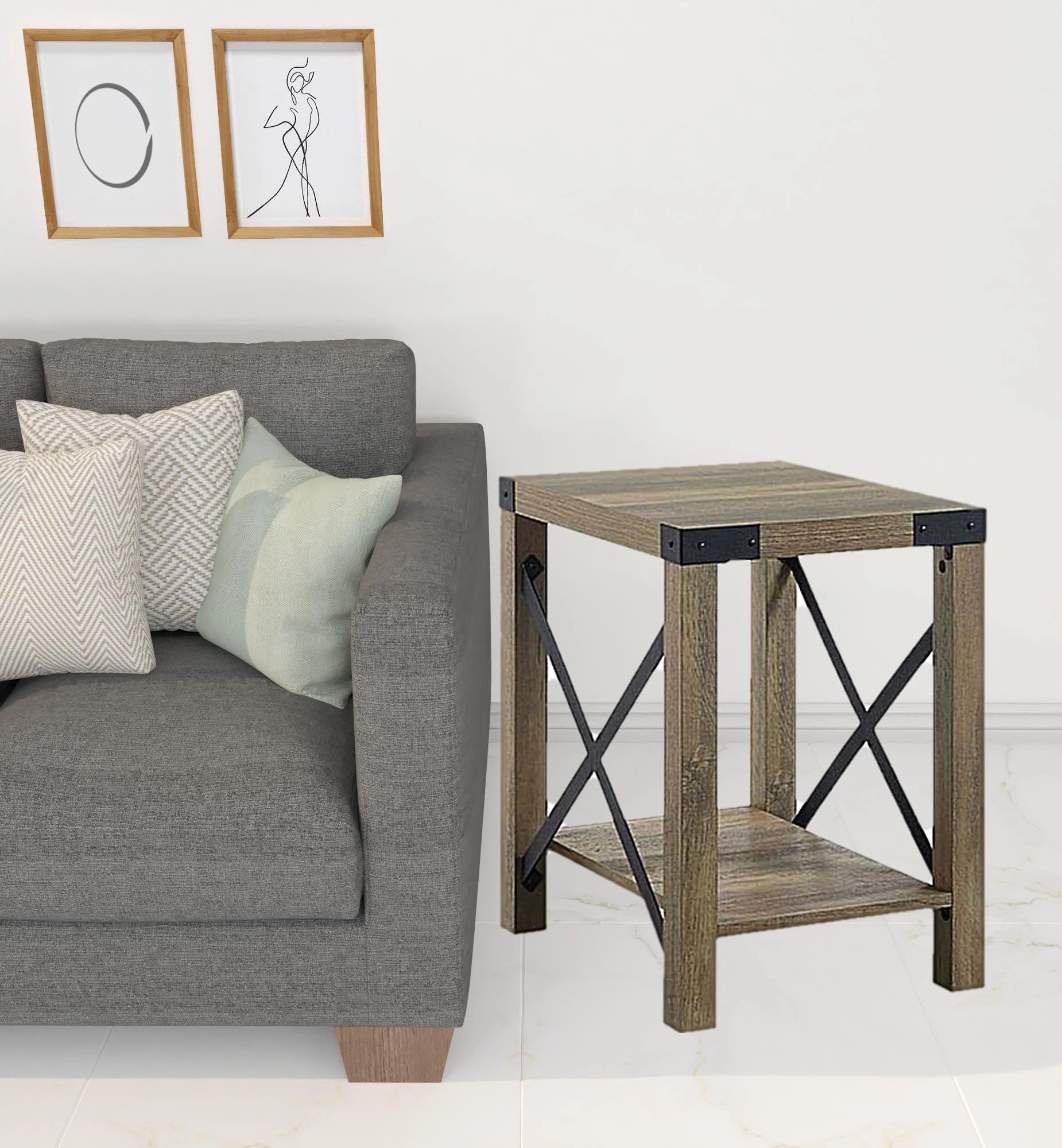 22" Rustic Oak Manufactured Wood Rectangular End Table With Shelf By Homeroots - Image 2
