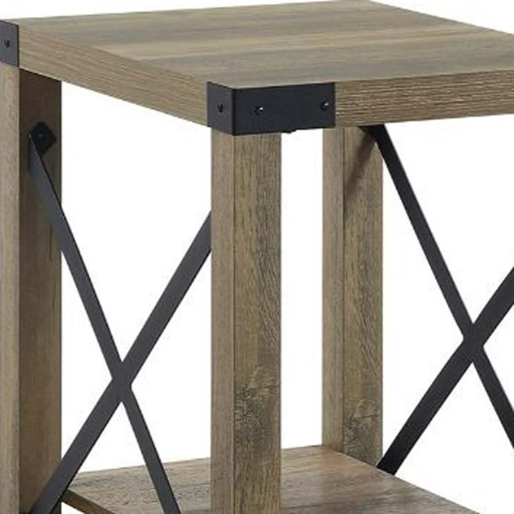 22" Rustic Oak Manufactured Wood Rectangular End Table With Shelf By Homeroots - Image 3