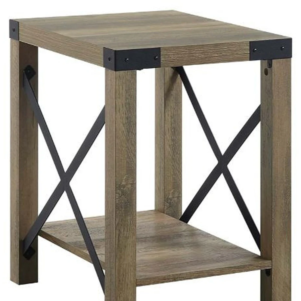 22" Rustic Oak Manufactured Wood Rectangular End Table With Shelf By Homeroots - Image 4