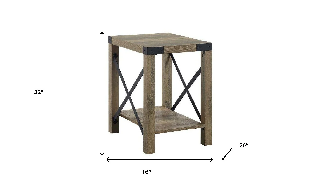 22" Rustic Oak Manufactured Wood Rectangular End Table With Shelf By Homeroots - Image 5
