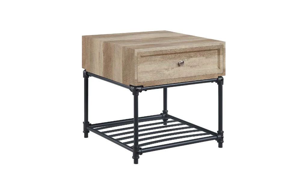 22" Sandy Black And Oak Manufactured Wood And Metal Square End Table With Drawer And Shelf By Homeroots - Image 2