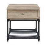 22" Sandy Black And Oak Manufactured Wood And Metal Square End Table With Drawer And Shelf By Homeroots - Image 3