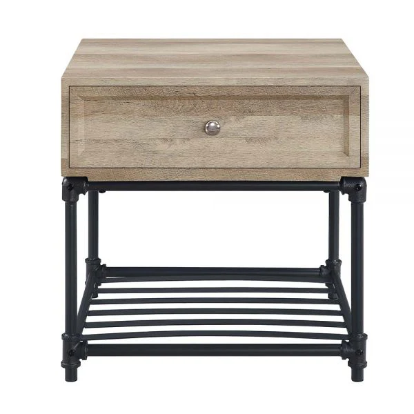 22" Sandy Black And Oak Manufactured Wood And Metal Square End Table With Drawer And Shelf By Homeroots - Image 6