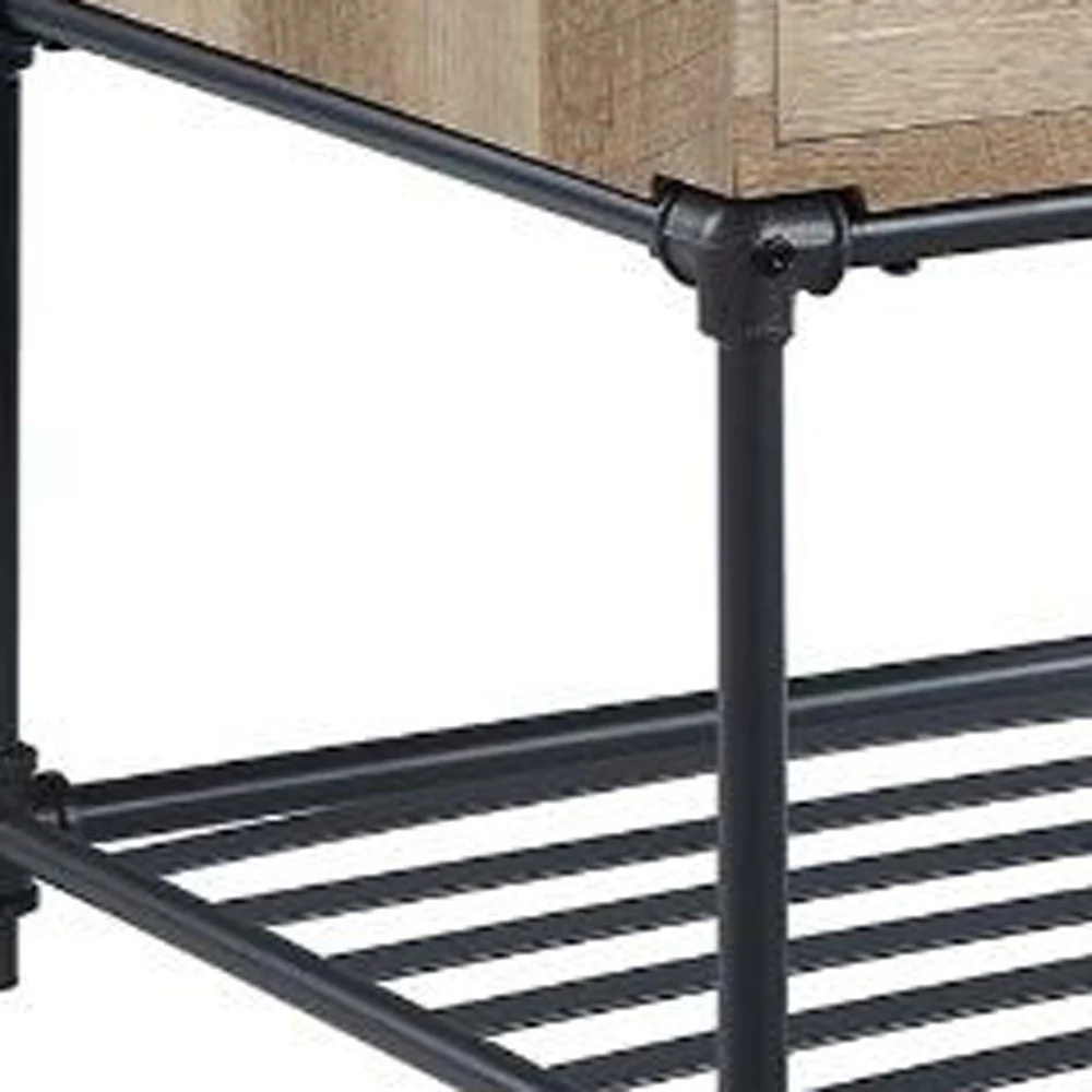 22" Sandy Black And Oak Manufactured Wood And Metal Square End Table With Drawer And Shelf By Homeroots - Image 7