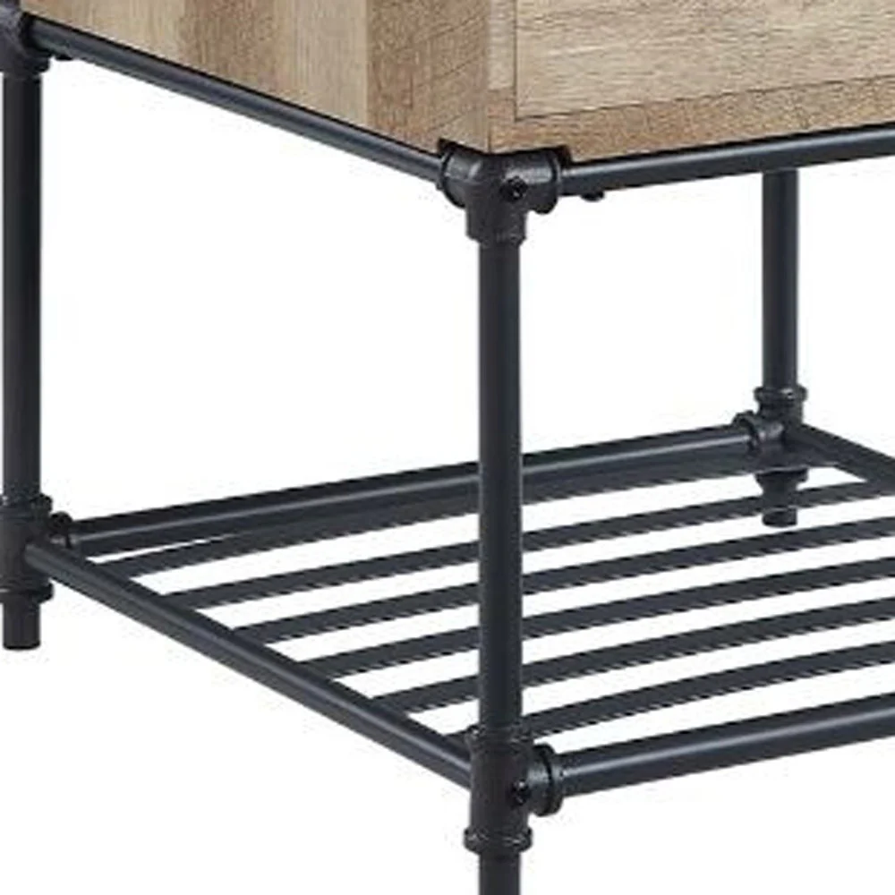 22" Sandy Black And Oak Manufactured Wood And Metal Square End Table With Drawer And Shelf By Homeroots - Image 8