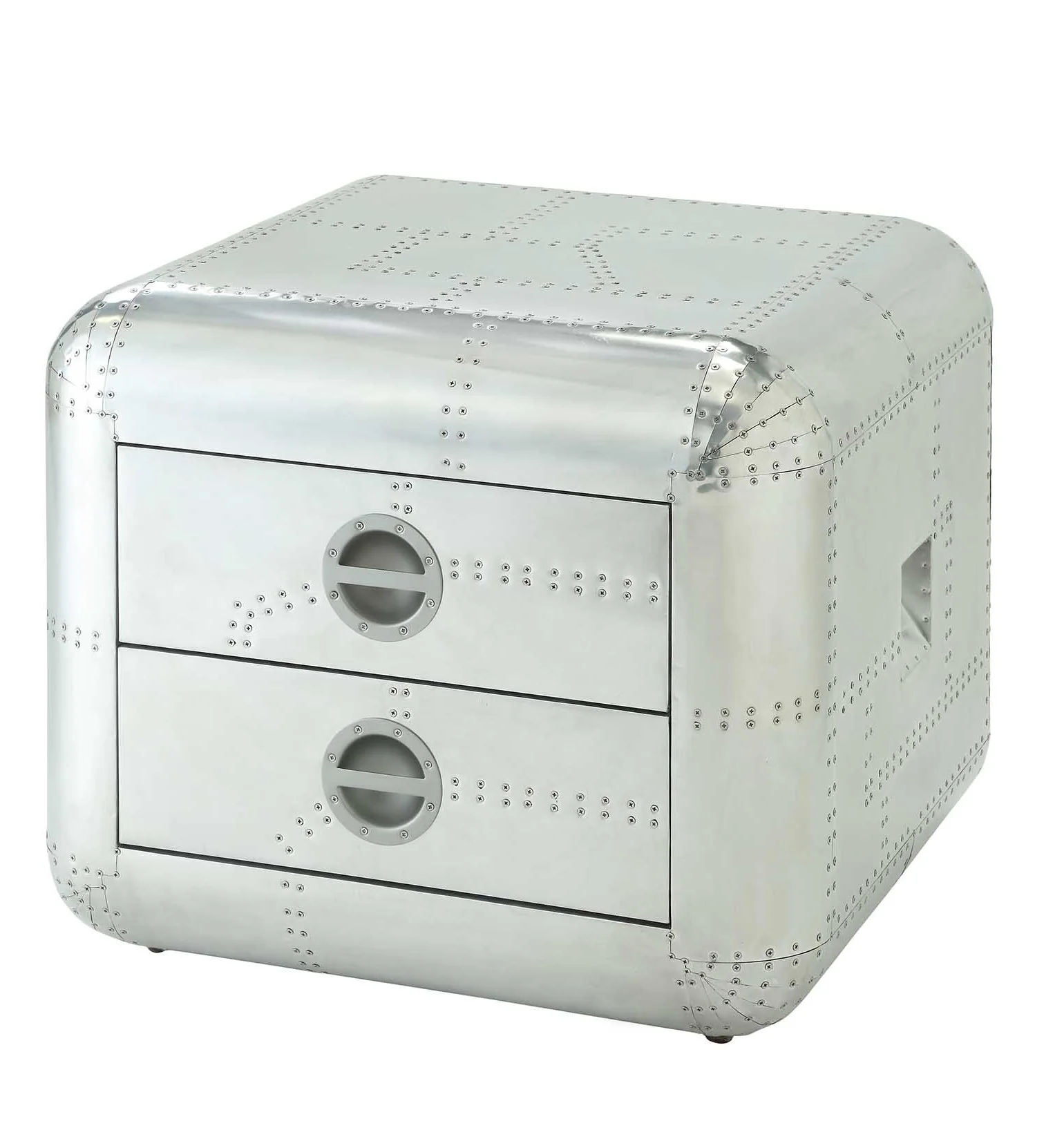 22" Silver Aluminum Aviator Trunk Style Square End Table With Two Drawers By Homeroots - Image 2