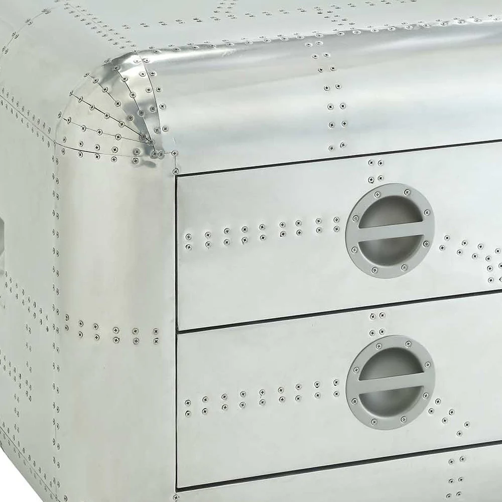 22" Silver Aluminum Aviator Trunk Style Square End Table With Two Drawers By Homeroots - Image 4