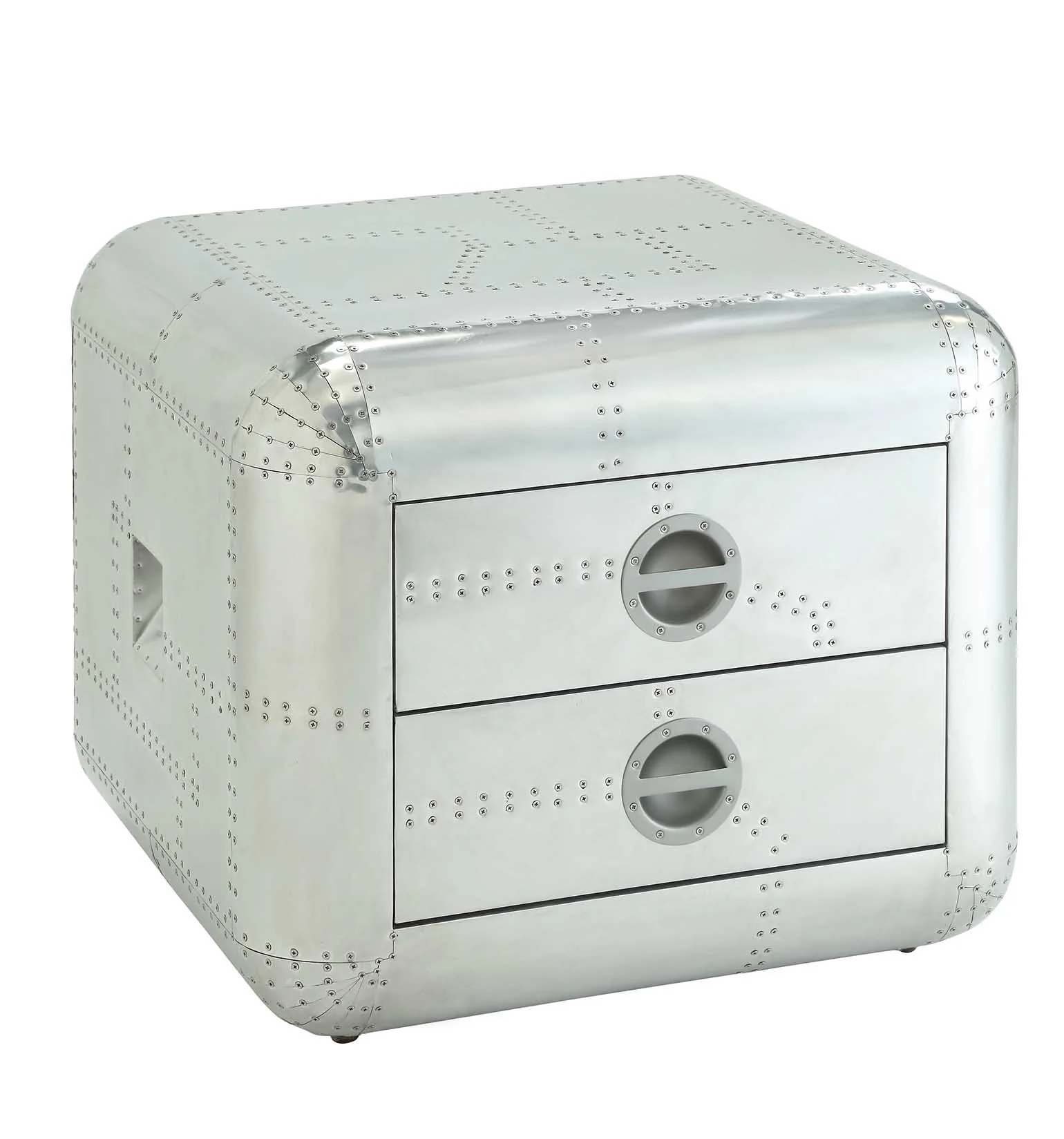 22" Silver Aluminum Aviator Trunk Style Square End Table With Two Drawers By Homeroots - Image 5